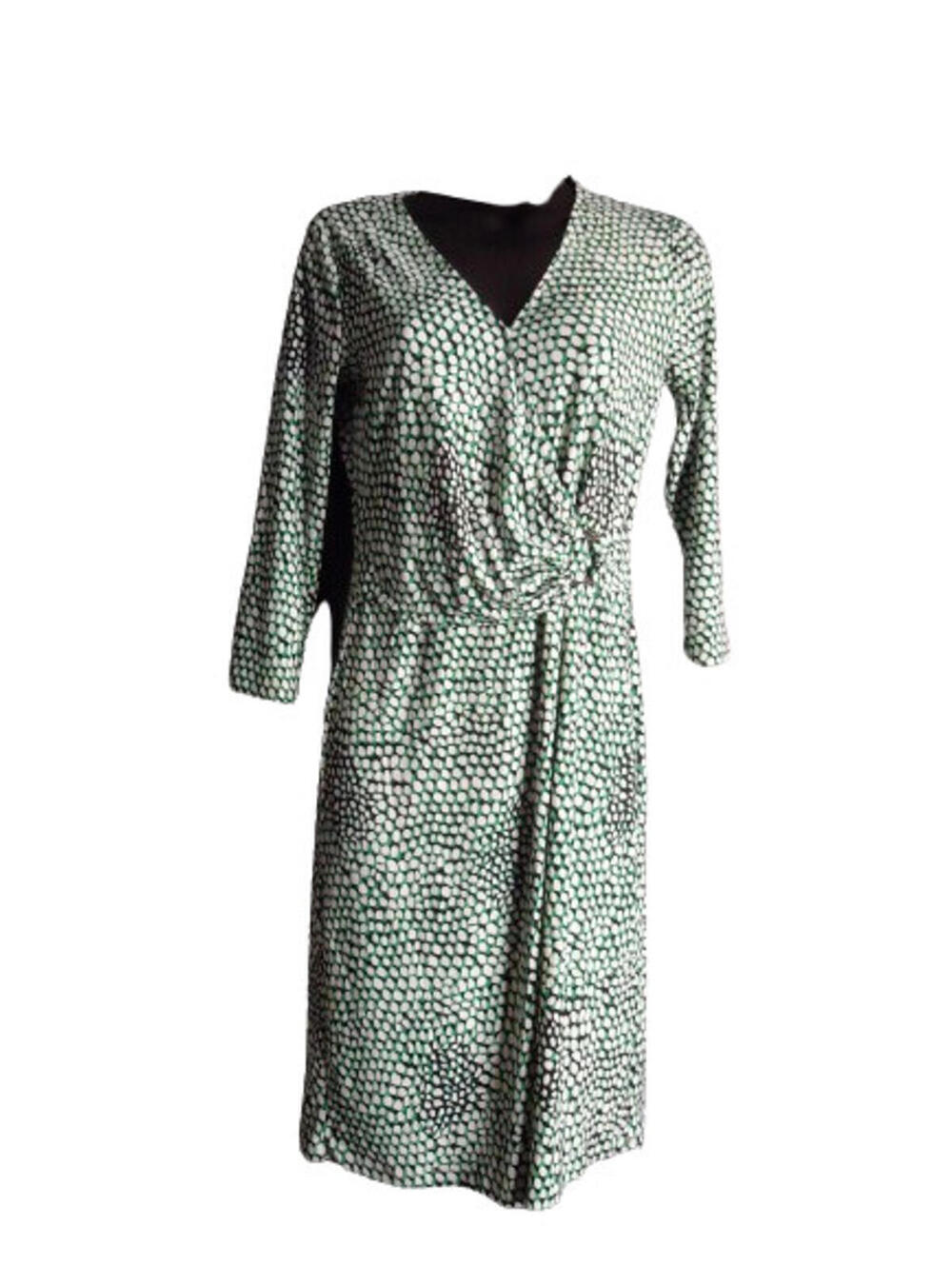 Roz & Ali Faux Wrap Sheath Dress Green White Polka Dot Stretch Womens Size XS